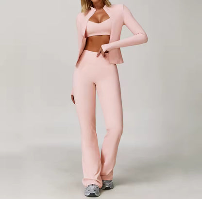 Conjunto deportivo de Yoga para mujer, chándal para correr, ropa de entrenamiento, Sujetador deportivo de manga larga, ropa atlética, 3 Uds.