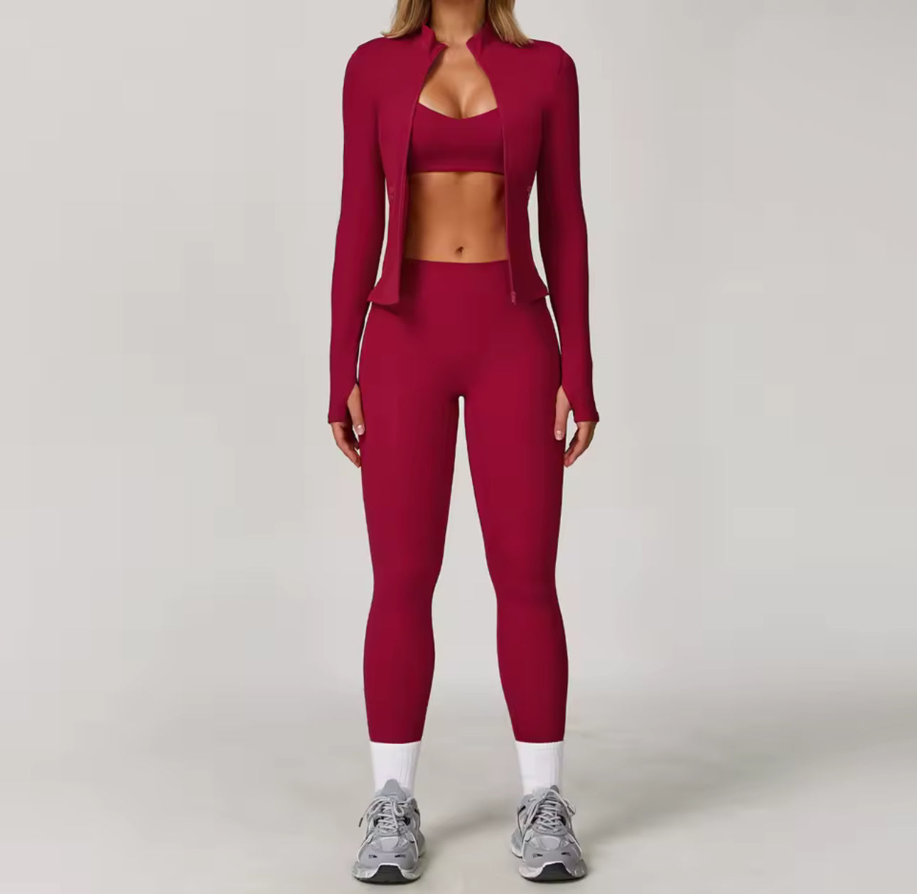 Conjunto deportivo de Yoga para mujer, chándal para correr, ropa de entrenamiento, Sujetador deportivo de manga larga, ropa atlética, 3 Uds.