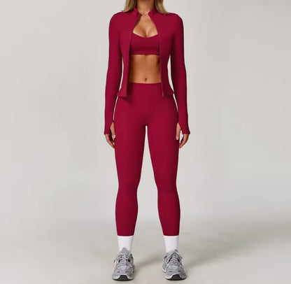 Conjunto deportivo de Yoga para mujer, chándal para correr, ropa de entrenamiento, Sujetador deportivo de manga larga, ropa atlética, 3 Uds.