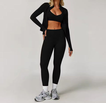 Conjunto deportivo de Yoga para mujer, chándal para correr, ropa de entrenamiento, Sujetador deportivo de manga larga, ropa atlética, 3 Uds.