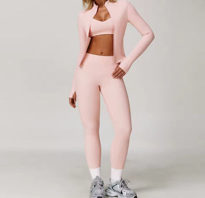 Conjunto deportivo de Yoga para mujer, chándal para correr, ropa de entrenamiento, Sujetador deportivo de manga larga, ropa atlética, 3 Uds.