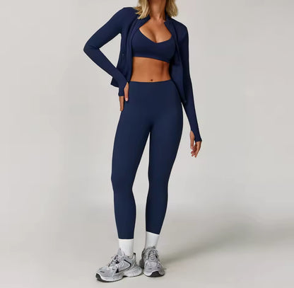 Conjunto deportivo de Yoga para mujer, chándal para correr, ropa de entrenamiento, Sujetador deportivo de manga larga, ropa atlética, 3 Uds.
